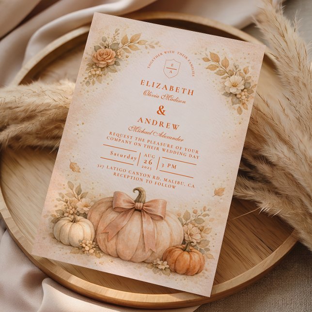Convite Coquette Bow Pumpkin Fall Wedding (Criador carregado)