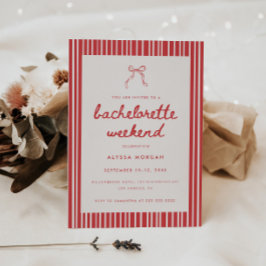 Convite Coquette Bow Red Striped Bachelorette Weekend