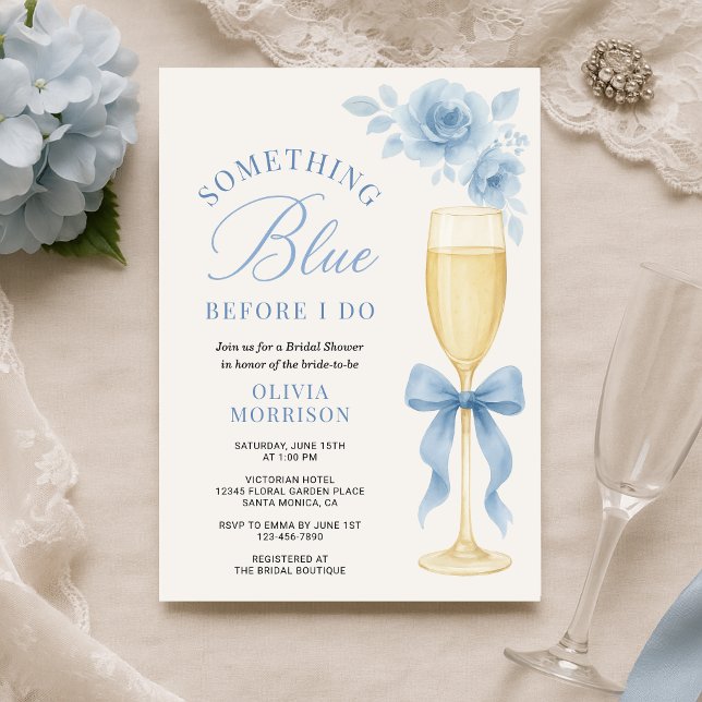 Convite Coquette Bow Something Blue Floral Bridal Shower  (Criador carregado)