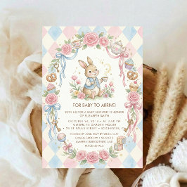Convite Coquette Bunny Baby Shower flower Blush Pink