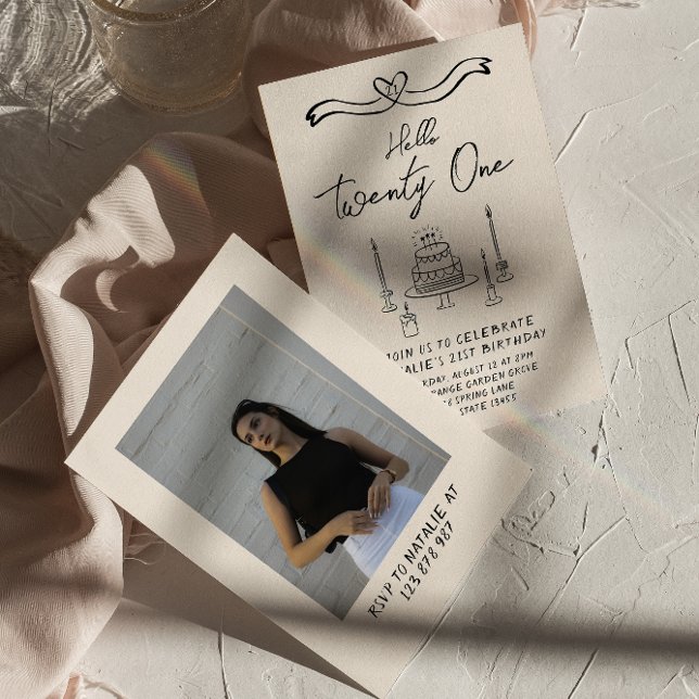 Convite Coquette Cake Hello 21 Foto Aniversário (Criador carregado)