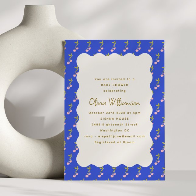 Convite Coquette Cherries Bright Blue Cherry Chá de fralda (Criador carregado)