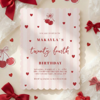 Convite Coquette Cherry 24th Heart Aesthetic Birthday