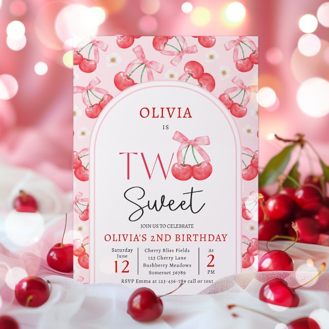 Convite Coquette Cherry 2 Festa de segundo aniversário Doc (Criador carregado)