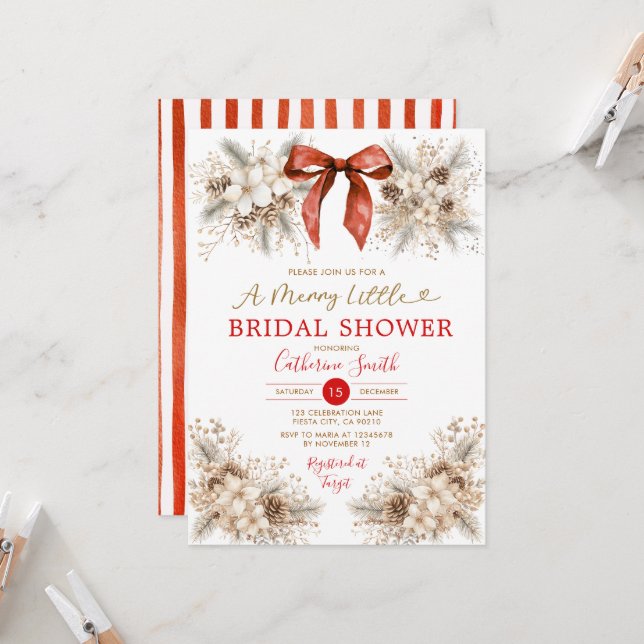 Convite Coquette Christmas Bridal Shower Invitation (Frente/Verso In Situ)