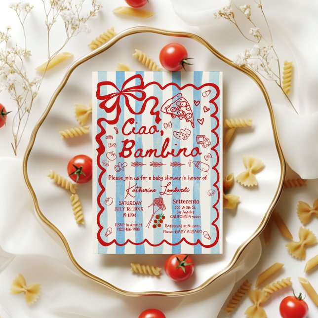 Convite Coquette Ciao Bambino Blue Italian Theme Invitatio (Criador carregado)