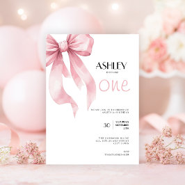 Convite Coquette de Laço Rosa para Garotas 1º Aniversário