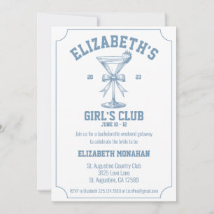Convite Coquette Dusty Blue Country Club Bachelorette