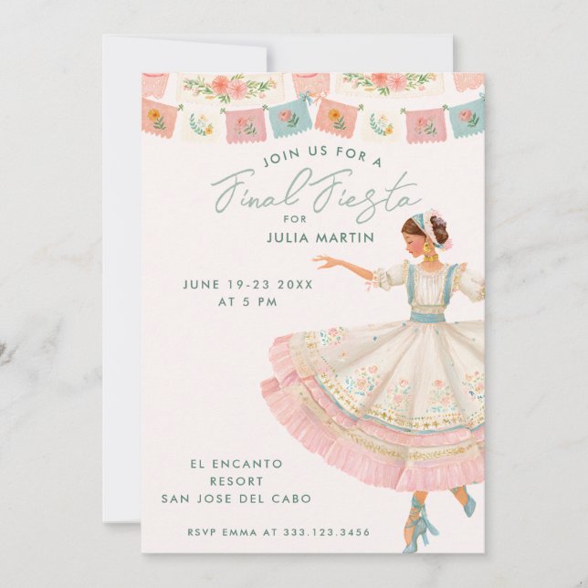 Convite Coquette Final Fiesta Bachelorette Invitation (Frente)