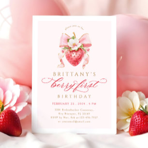 Convite Coquette Floral Berry Primeiro Aniversário