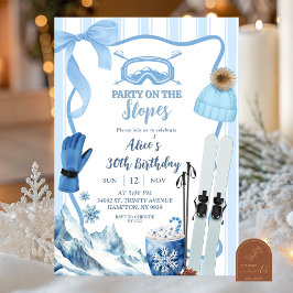 Convite Coquette Inverno Azul pastel Ski aniversário