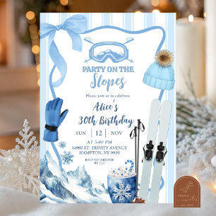 Convite Coquette Inverno Azul pastel Ski aniversário