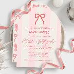 Convite Coquette Laço Rosa e Listras Bat Mitzvah<br><div class="desc">Este convite de bat mitzvah de menina coquette apresenta um laço vermelho/rosa escuro em um fundo creme com listras rosa claro. O verso apresenta um fundo creme com um padrão de laço vermelho. Personalize-o para suas necessidades. Você pode encontrar produtos correspondentes na minha loja.</div>