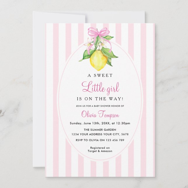 Convite Coquette Lemon Pink Baby Shower (Frente)