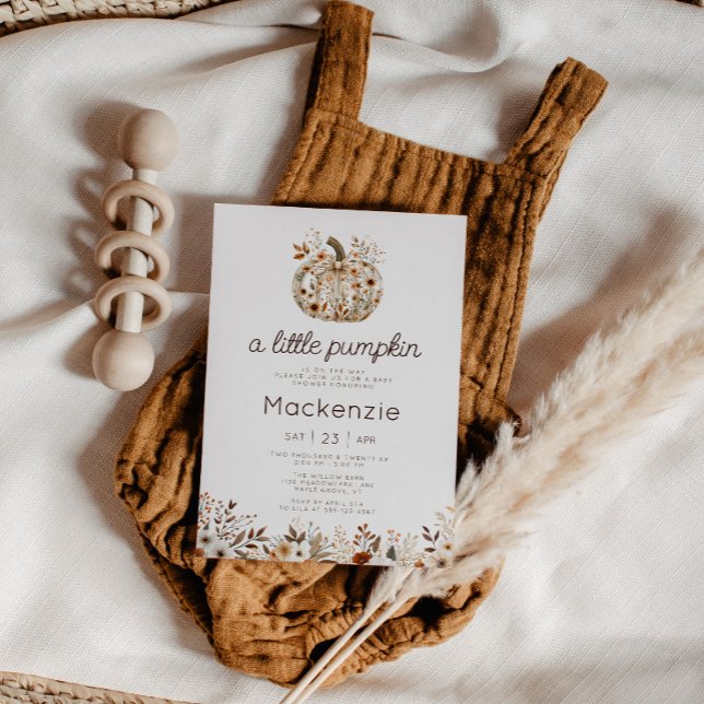 Convite Coquette Little Pumpkin Floral (Cozy in Bloom A Little Pumpkin Baby Shower invitation )