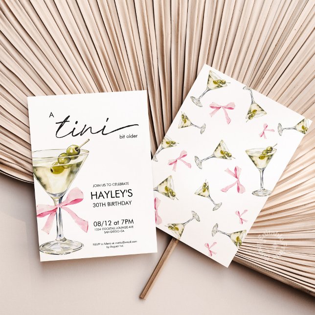 Convite Coquette Martini Birthday a Tini Bit Old (tini bit older invite coquette martini invitation)