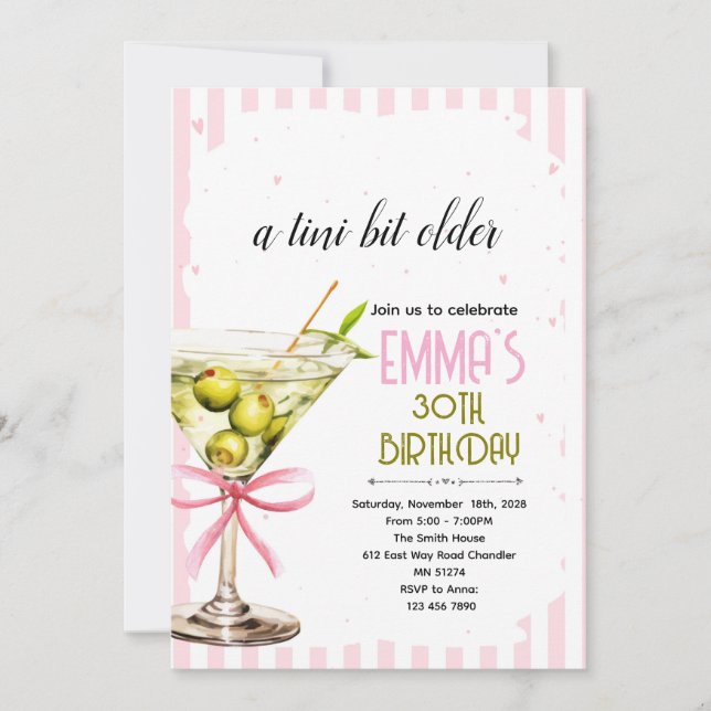 Convite Coquette Martini Birthday Invitation (Frente)