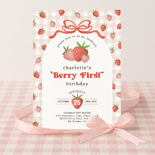Convite Coquette Morango Berry Primeiro Aniversário
