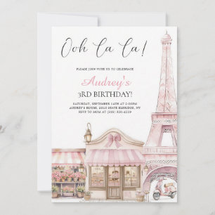 Convite Coquette Paris Café Rosa Torre Eiffel Aniversário