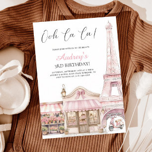 Convite Coquette Paris Café Rosa Torre Eiffel Aniversário