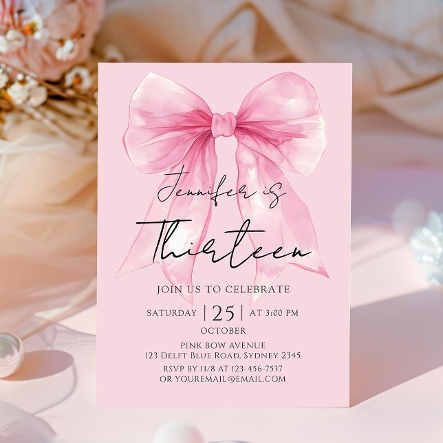 Convite Coquette Pink Bow 13 Birthday Invitation (Criador carregado)