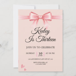 Convite Coquette Pink Bow Girls Birthday Party Invitation
