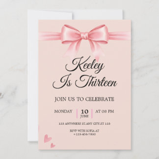 Convite Coquette Pink Bow Girls Birthday Party Invitation