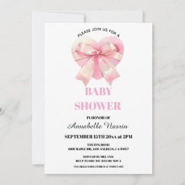 Convite Coquette Pink Bow Ribbon Girl Baby Shower