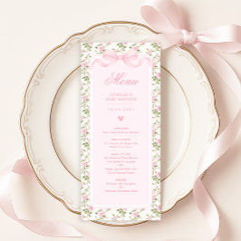 Convite Coquette Pink Bow Roses Baby Shower Menu