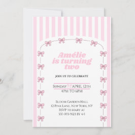 Convite Coquette Pink Bow Second Birthday Party