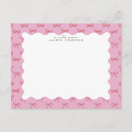 Convite Coquette Pink Bow Wavy Border  Note card