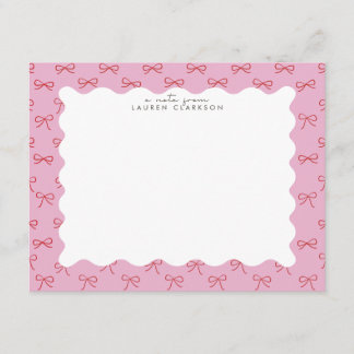 Convite Coquette Pink Bow Wavy Border Note card