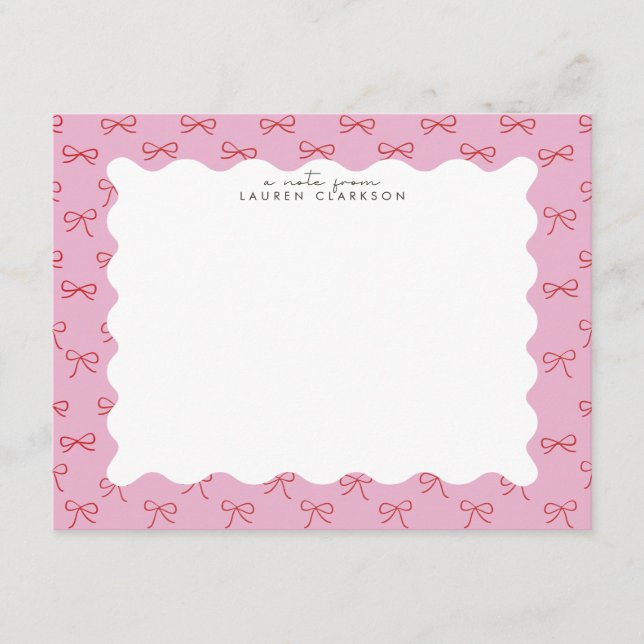 Convite Coquette Pink Bow Wavy Border  Note card (Frente)