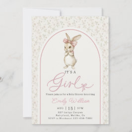 Convite Coquette Pink Bunny Girl Baby Shower Invitation