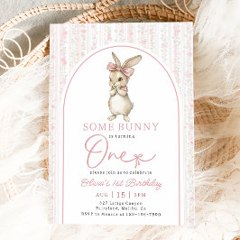 Convite Coquette Pink Bunny Rabbit 1st Birthday Invitation