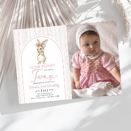 Convite Coquette Pink Bunny Rabbit 2nd Birthday Invitation