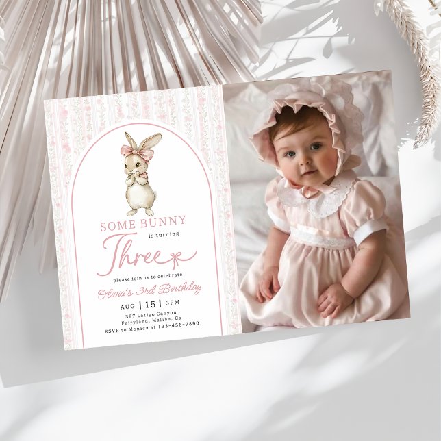 Convite Coquette Pink Bunny Rabbit 3rd Birthday Invitation (Criador carregado)