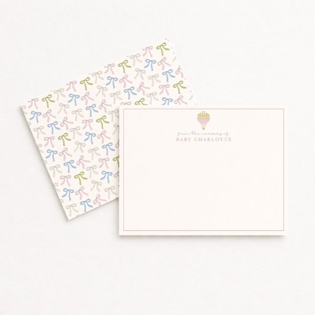 Convite Coquette Pink Hot Air Balloon Nursery Note Card (Criador carregado)