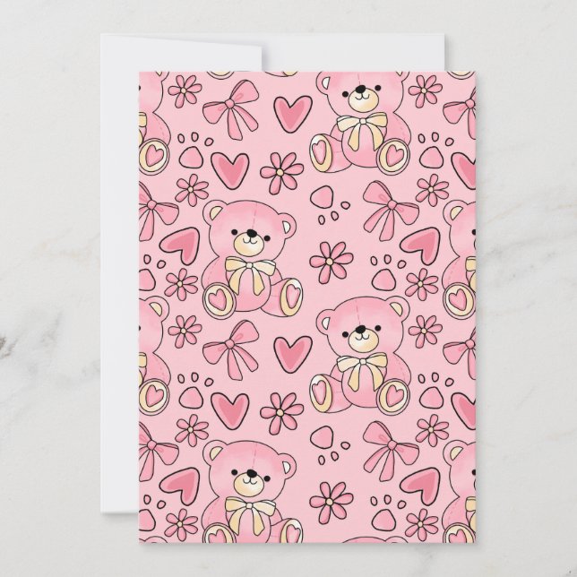 Convite Coquette Pink Teddy Bear Seamless Pattern (Frente)