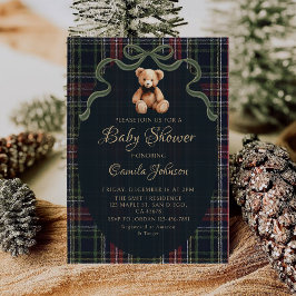 Convite Coquette Plaid Teddy Bear Baby Shower Invitation