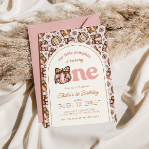 Convite Coquette Pumpkin Gingham Fall Floral primeiro aniv