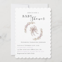 Convite Coquette purple bow baby shower Invitation