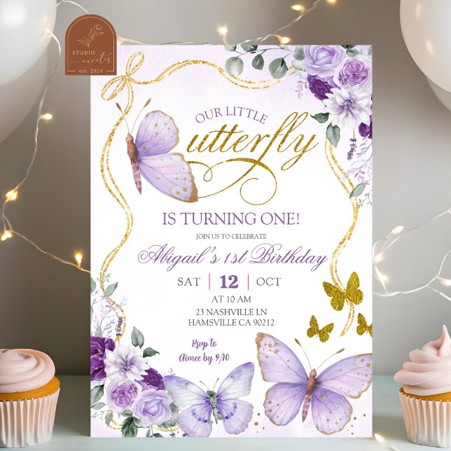 Convite Coquette Purple Butterfly Birthday (Criador carregado)