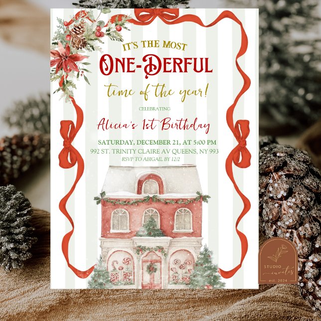 Convite Coquette Red Bow Christmas Sweet Shop 1st Birthday (Criador carregado)