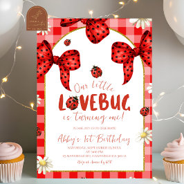 Convite Coquette Red Bow Lovebug First Birthday Invitation