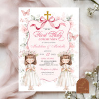 Coquette Ribbon Floral Twins Primeira Comunhão