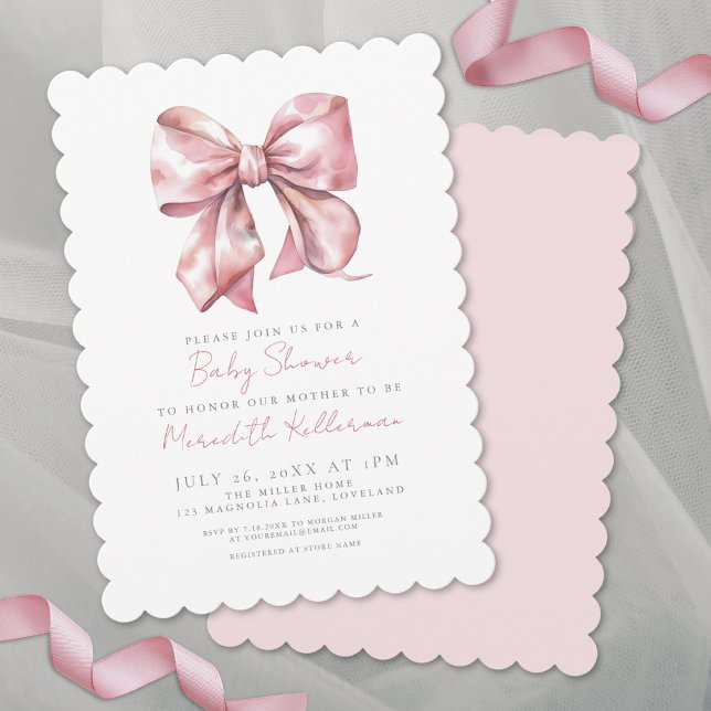 Convite Coquette Rosa Chique Laço Menina Chá de Bebê (Coquette Posh Pink Bow Girl Baby Shower Invitation)