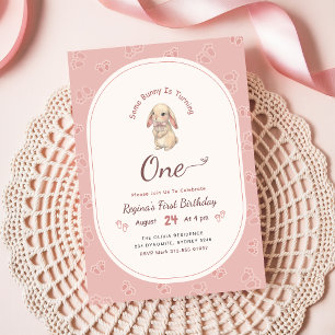Convite Coquette Rosa Coelho Fofinho Coelho 1º Aniversário
