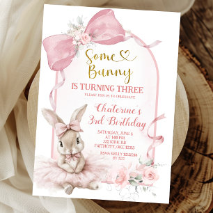 Convite Coquette Rosa Floral Laço Bunny Bailarina Aniversá