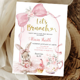 Convite Coquette Rosa Flores Arco Coelhinho Bebê Brunch